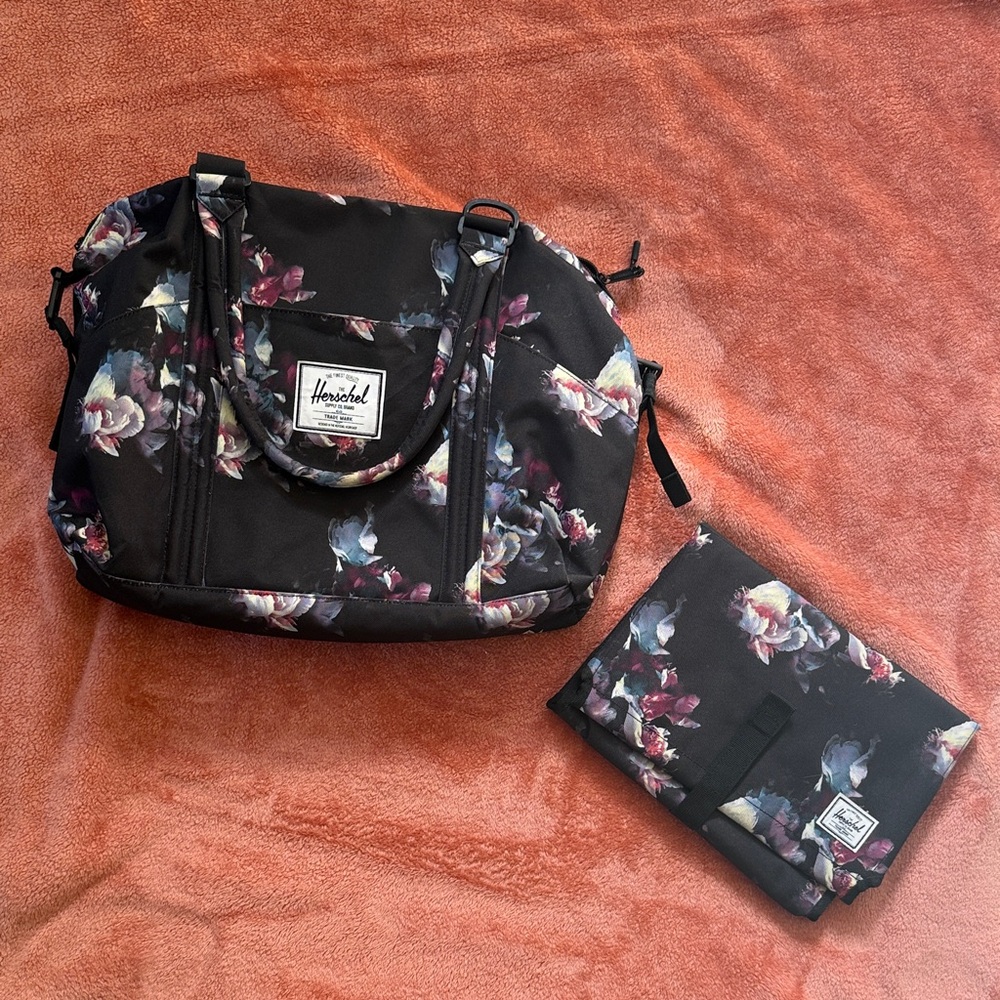 Herschel Supply Co | Black & Purple Floral Baby Bag Set